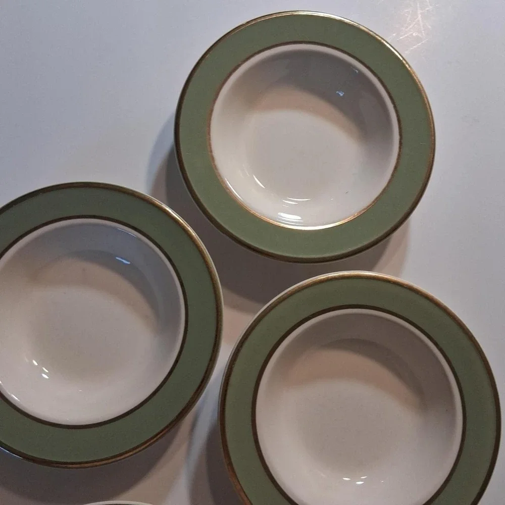 Vintage set of 6 bowls avocado green with gold detail